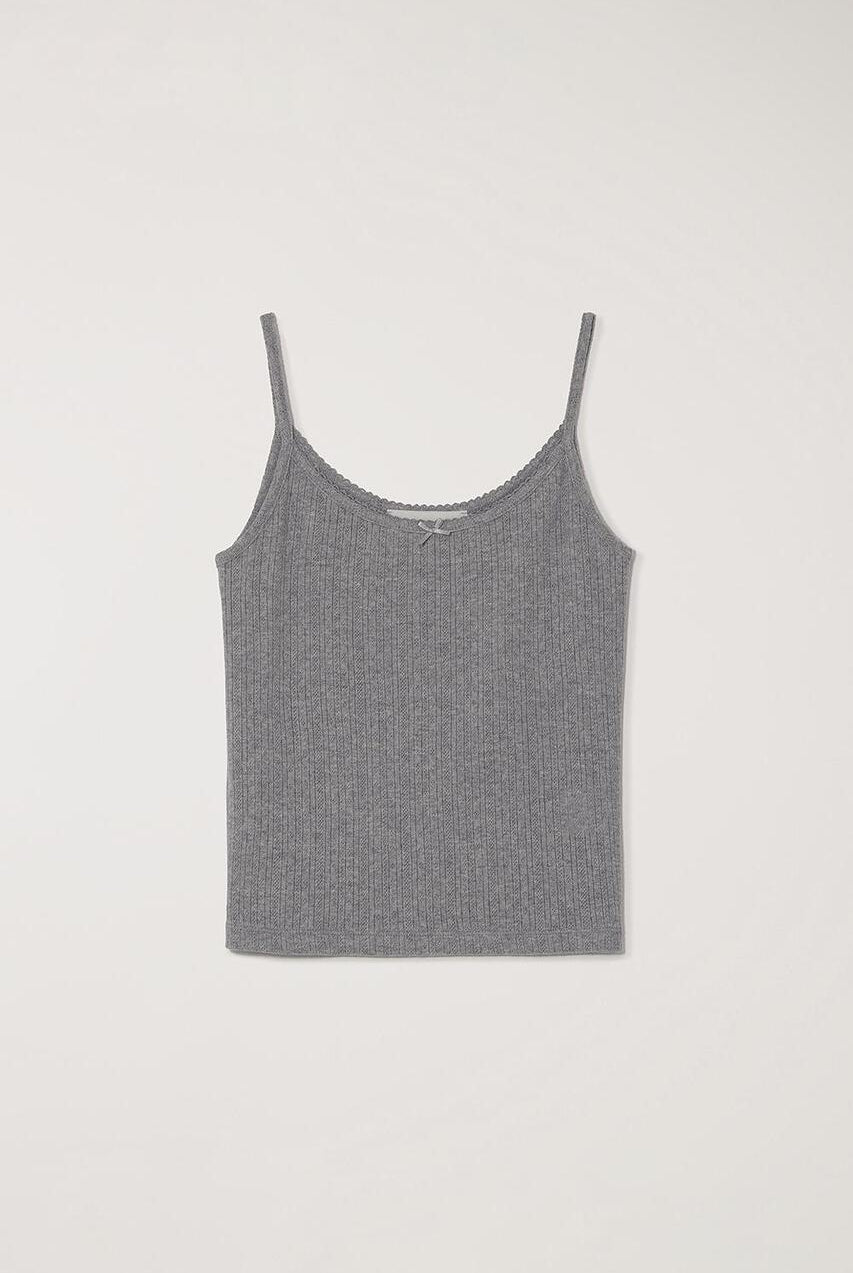 Krótki, cienki, szary top na ramiączkach CROCHET SLEEVELESS Dunst