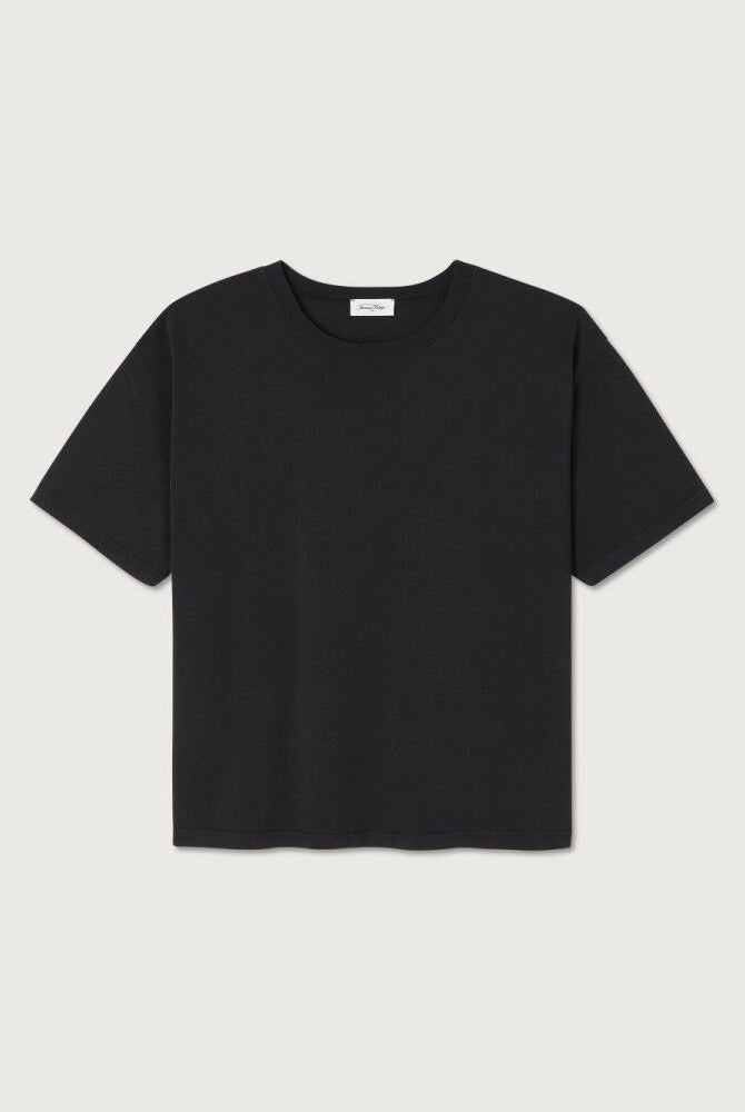 Luźny, oversizowy, prosty t-shirt FIZVALLEY American Vintage z krótkim, szerokim rękawem i okrągłym dekoltem. Wykonany z grubej, mięsistej bawełny