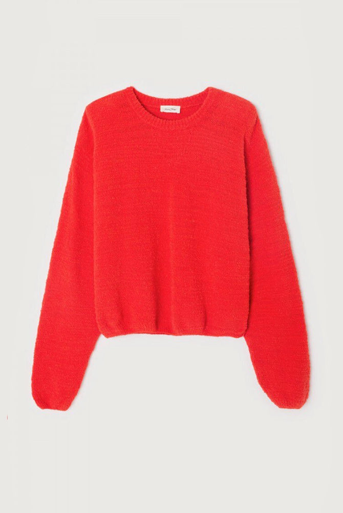 Luźny sweter LIGWAY American Vintage z okrągłym dekoltem i opadającymi ramionami. Wykończony ściągaczami.