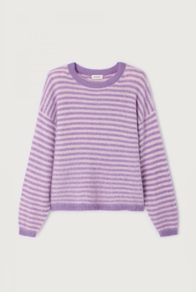 Lekki, miękki sweter w paski Nenybay marki American Vintage z długimi, reglanowymi rękawami wykończonymi ściągaczami i okrągłym dekoltem. Sweter ma luźny krój. Wykonany z dzianiny z alpaką. -Luźny krój -Dzianina z alpaką -Zamów sweter w swoim standardowym rozmiarze