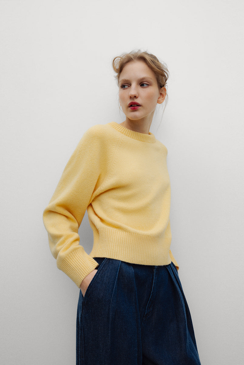 Jasny, pastelowy sweter Breeze TNS Sunlight o klasycznym, prostym kroju z okrągłym dekoltem wykończonym delikatnym ściągaczem. Posiada długie, nieco luźniejsze rękawy, które przy nadgarstkach przechodzą w szerokie ściągacze. Dół ma nieco krótszą długość, sięgającą do okolic pasa, co sprawia, że świetnie komponuje się z ciemnymi, szerokimi spodniami z wysokim stanem. Wykonany z mieszanki wełny merino i kaszmiru.
-Okrągły dekolt
-Wykończony ściągaczami
-Miękka tkanina z wełną merino i kaszmirem