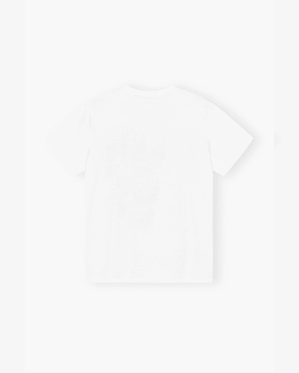 Luźny, bawełniany, biały t-shirt 4238 BASIC COTTON JERSEY ANIMAL GANNI z okrągłym dekoltem i krótkim, szerokim rękawem. Z przodu posiada grafikę uroczych zwierzątek, napis 'Have a nice day' oraz logo GANNI.