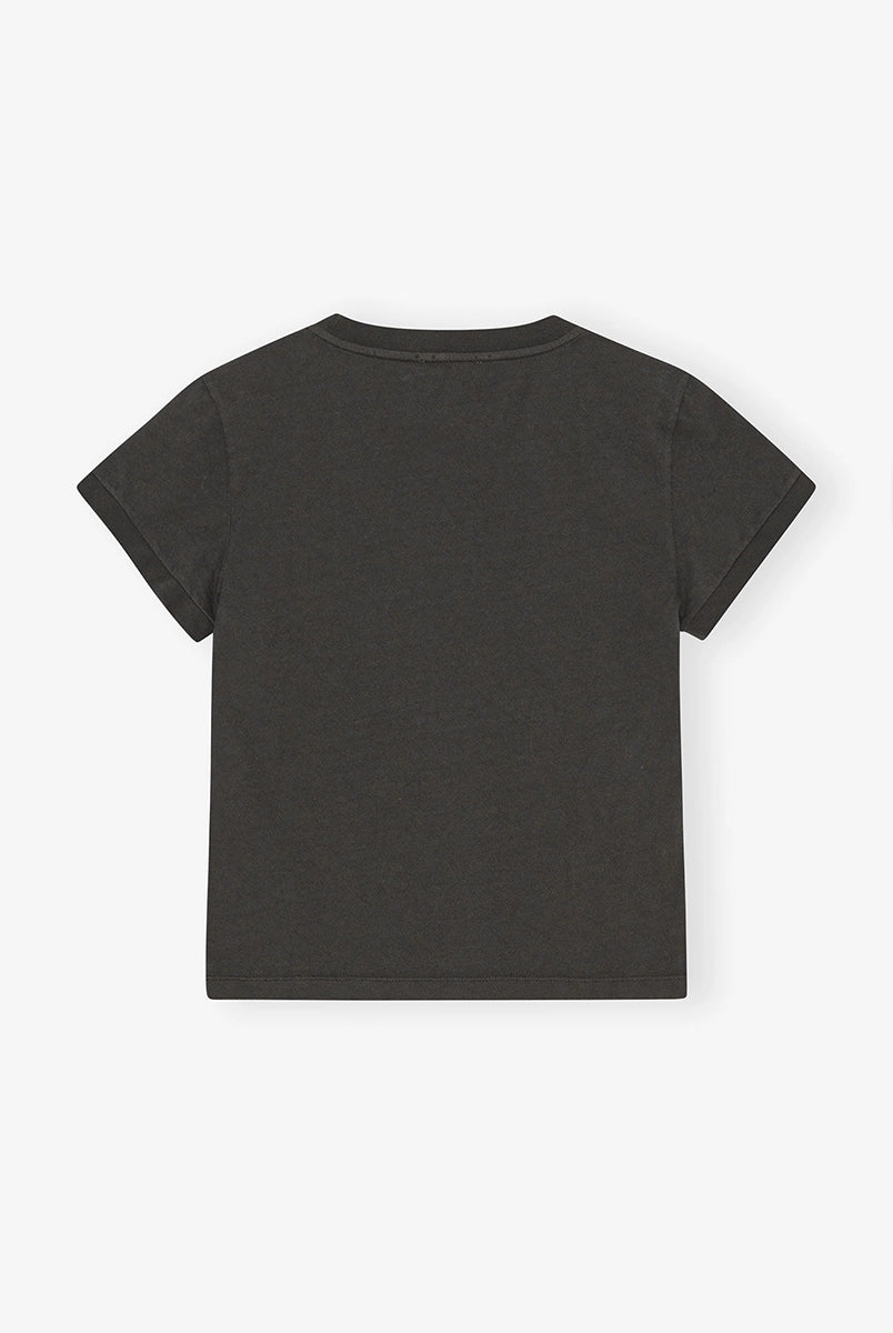 Ciemnoszary, bawełniany t-shirt 4239 Jersey Poodle Baby GANNI z uroczym printem z psem i logo marki.