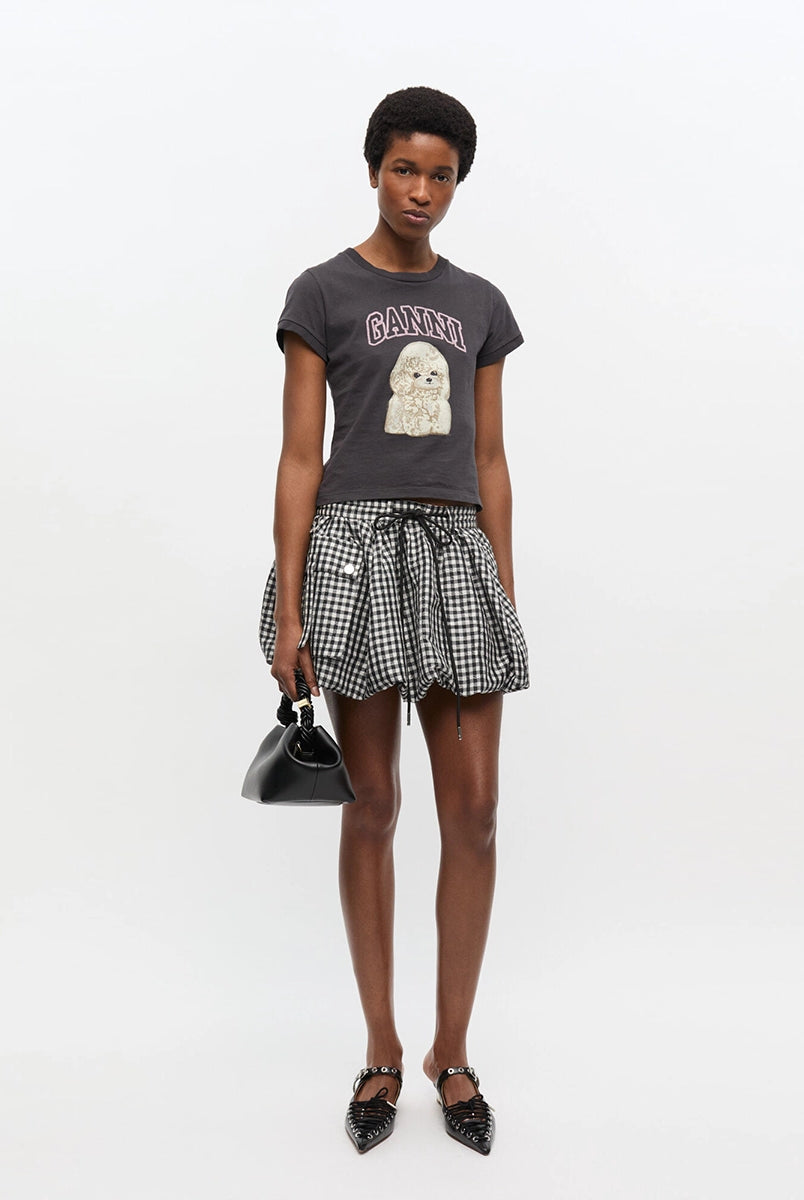 Ciemnoszary, bawełniany t-shirt 4239 Jersey Poodle Baby GANNI z uroczym printem z psem i logo marki.
