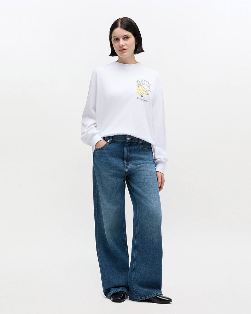 Luźne, klasyczne jeansy z przetarciami Heavy Denim Izey Dark Blue marki GANNI z wysokim stanem i długimi, szerokimi nogawkami. Spodnie mają bardzo obszerny krój na całej długości, co nadaje sylwetce oversizowy charakter. Posiadają 5 kieszeni. Wykonane z bawełny organicznej.
-Klasyczny denim
-Luźny krój
-Wysoki stan
-Zamów w rozmiarze, który nosisz zazwyczaj