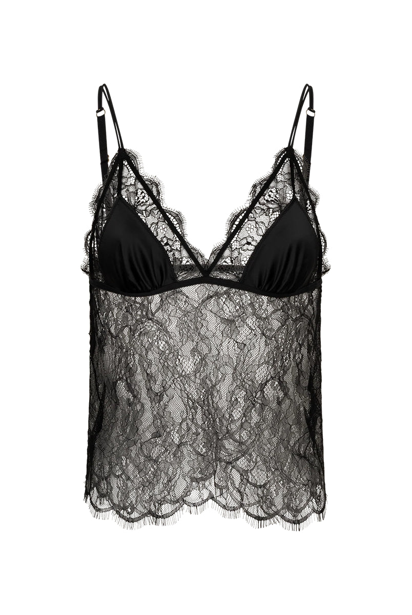 Koronkowy, czarny top Love Lace Long Black marki Love Stories z satynowym biustonoszem trójkątnym bez usztywnień. Dolna część wykonana jest z półprzezroczystej, misternie wzorzystej koronki o nieregularnym, falistym brzegu. Posiada regulowane ramiączka. Ten wszechstronny element garderoby można nosić samodzielnie lub wykorzystywać do tworzenia nowoczesnych, warstwowych stylizacji- świetnie zaprezentuje się nałożony na gładki, klasyczny t-shirt.
-Satynowa część z trójkątnym biustonoszem
-Koronkowe wykończe