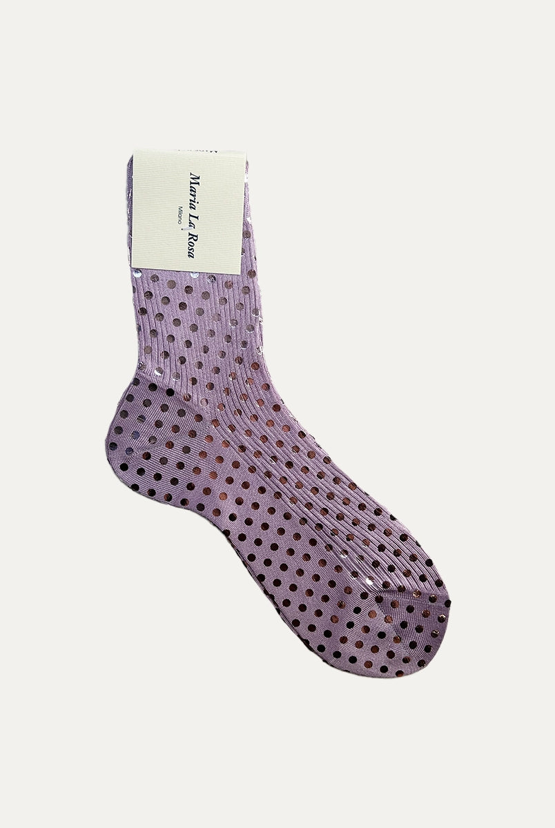 Fioletowe skarpetki z jedwabiem Novelty Polka Dots Lilac Maria La Rosa