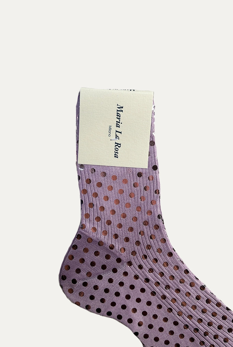 Fioletowe skarpetki z jedwabiem Novelty Polka Dots Lilac Maria La Rosa