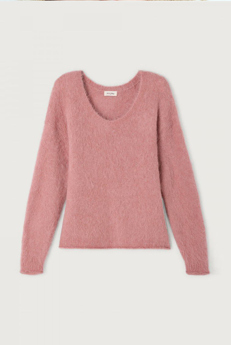 Lekki, miękki sweter Nuny Make Up marki American Vintage z długim rękawem i dekoltem w kształcie litery U. Sweter ma luźny krój. Wykonany z dzianiny z alpaką. Noś go samodzielnie lub na dopasowany top do jeansów lub spódnicy. 
