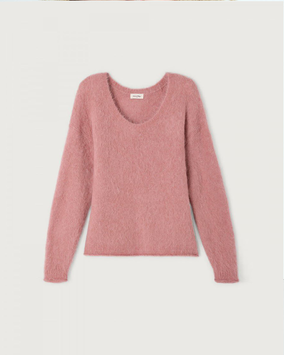 Lekki, miękki sweter Nuny Make Up marki American Vintage z długim rękawem i dekoltem w kształcie litery U. Sweter ma luźny krój. Wykonany z dzianiny z alpaką. Noś go samodzielnie lub na dopasowany top do jeansów lub spódnicy. 