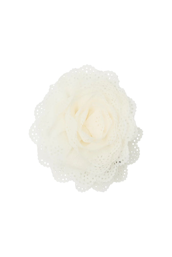 Duża spinka do włosów z dużymi zębami Lace Rose Pico Copenhagen i z materiałową, koronkową różą. 