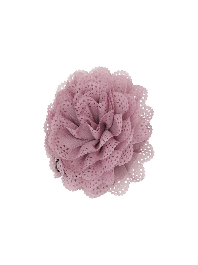Duża spinka do włosów z dużymi zębami Lace Rose Pico Copenhagen i z materiałową, koronkową różą. 