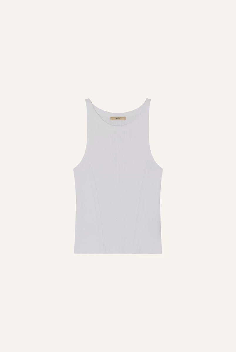 Dzianinowy tanktop Loro Sessun o przylegającym fasonie. Posiada okrągły dekolt i szerokie ramiączka. Wykonany z miękkiej i oddychającej, bawełnianej dzianiny z prążkowaną fakturą.