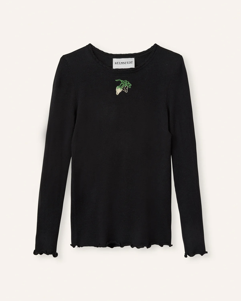 Koszulka z długim rękawem Andrea Black Beauty Helmstedt w czarnym kolorze z przodu posiada charakterystyczny dla marki haft truskawkowy.