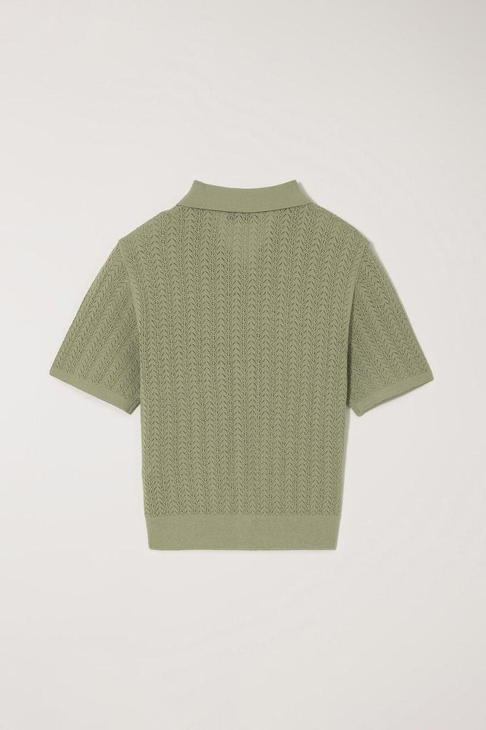 Cienki, zielony kardigan z kołnierzykiem i krótkim rękawem Open Collar Crochet Knit Dunst