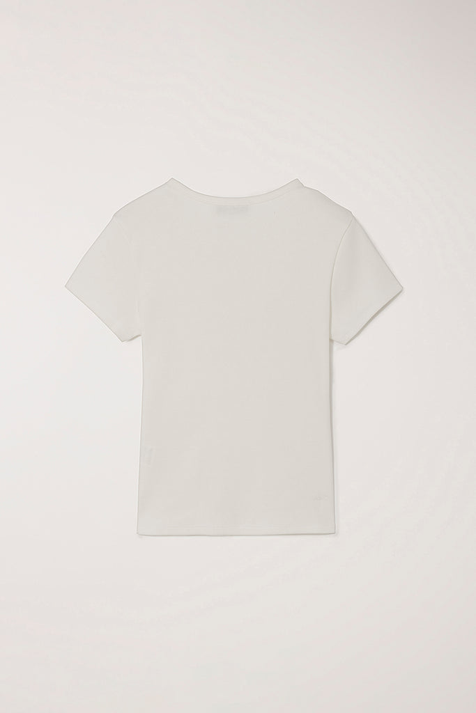 Biały, przylegający t-shirt z guzikami przy dekolcie Classic Scoop Neck Top Dunst