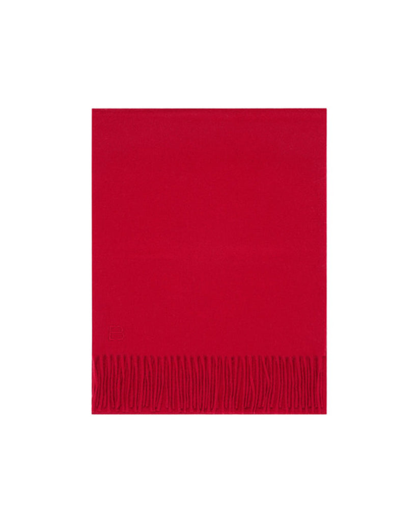 Klasyczny szal A1B U ERIC BOMPARD Rouge w kolorze czerwonym wykończony frędzlami. U dołu szala wyhaftowane jest logo marki. Wykonany w 100% z kaszmiru.&nbsp;