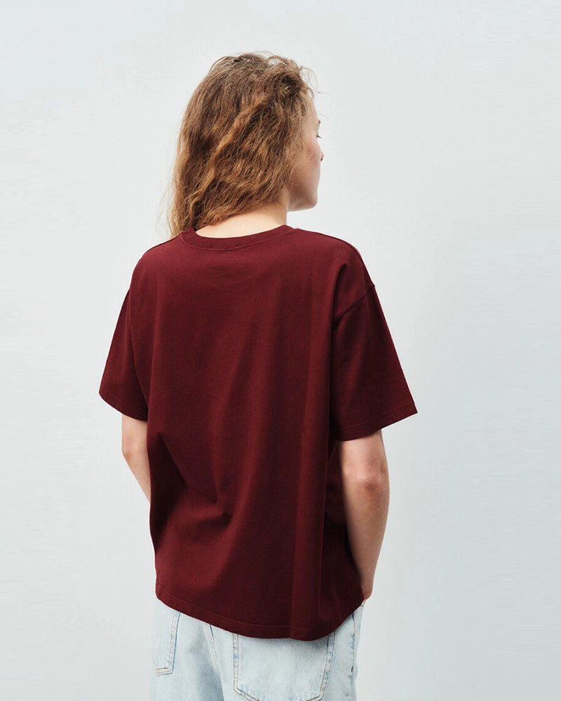 Pudełkowy bordowy bawełniany T-shirt FIZ02 Bordeaux American Vintage