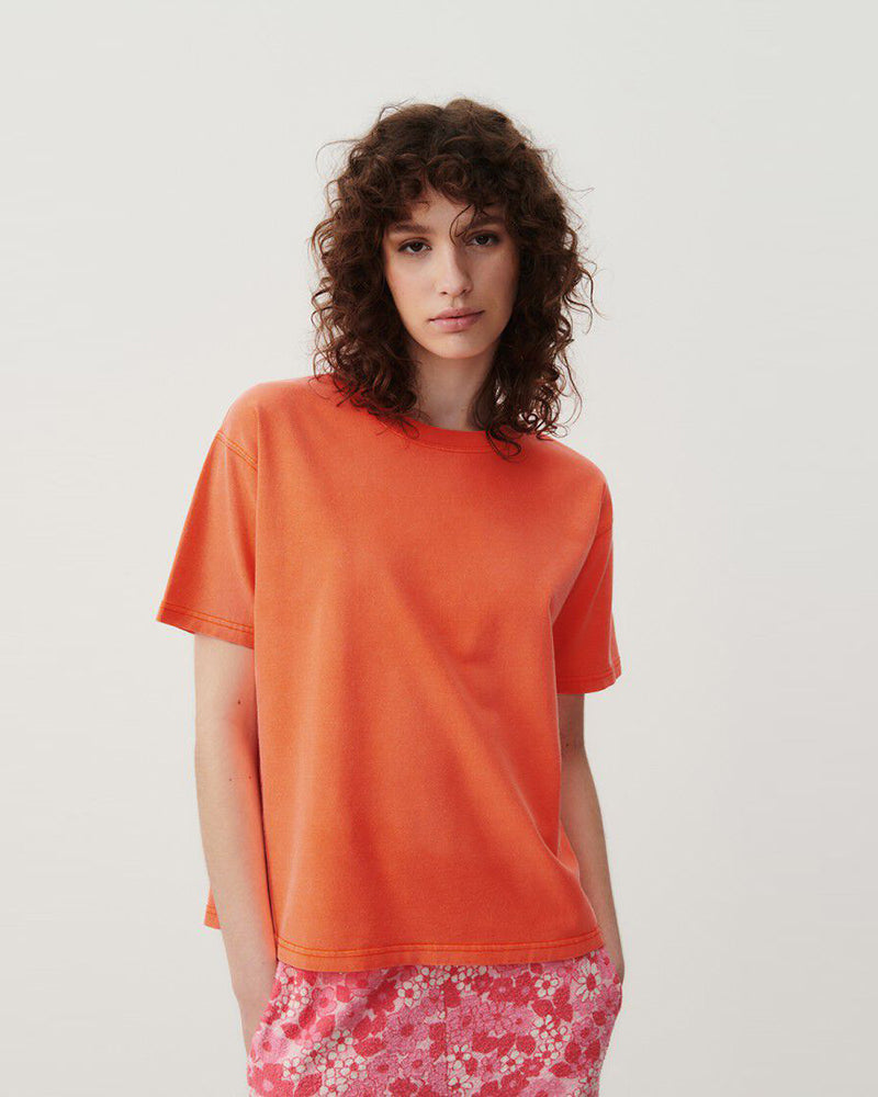 Pomarańczowy bawełniany T-shirt FIZVALLEY Feu Fluo American Vintage