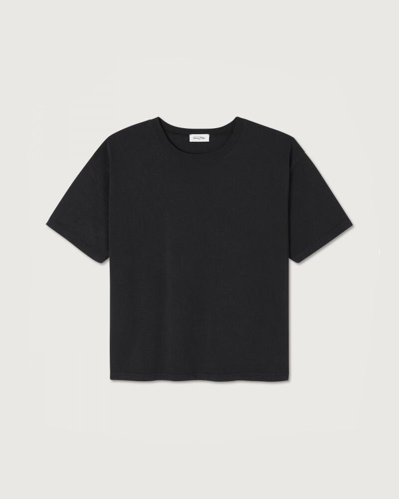 Luźny, oversizowy, prosty t-shirt FIZVALLEY American Vintage z krótkim, szerokim rękawem i okrągłym dekoltem. Wykonany z grubej, mięsistej bawełny