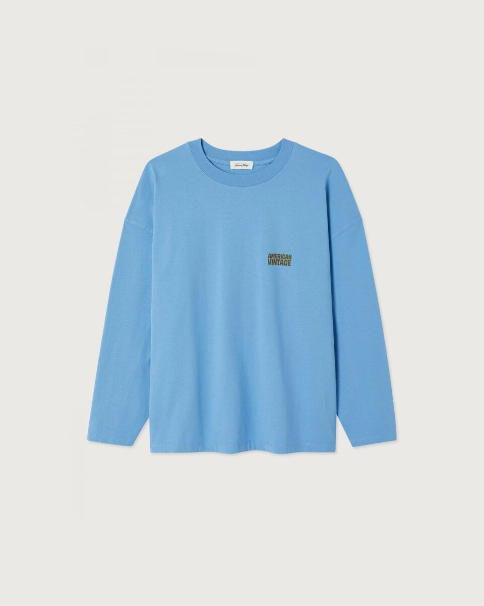 Luźny, oversizowy, prosty longsleeve FGIX02 American Vintage z szerokim rękawem I okrągłym dekoltem. Wykonany z grubej, mięsistej bawełny. N