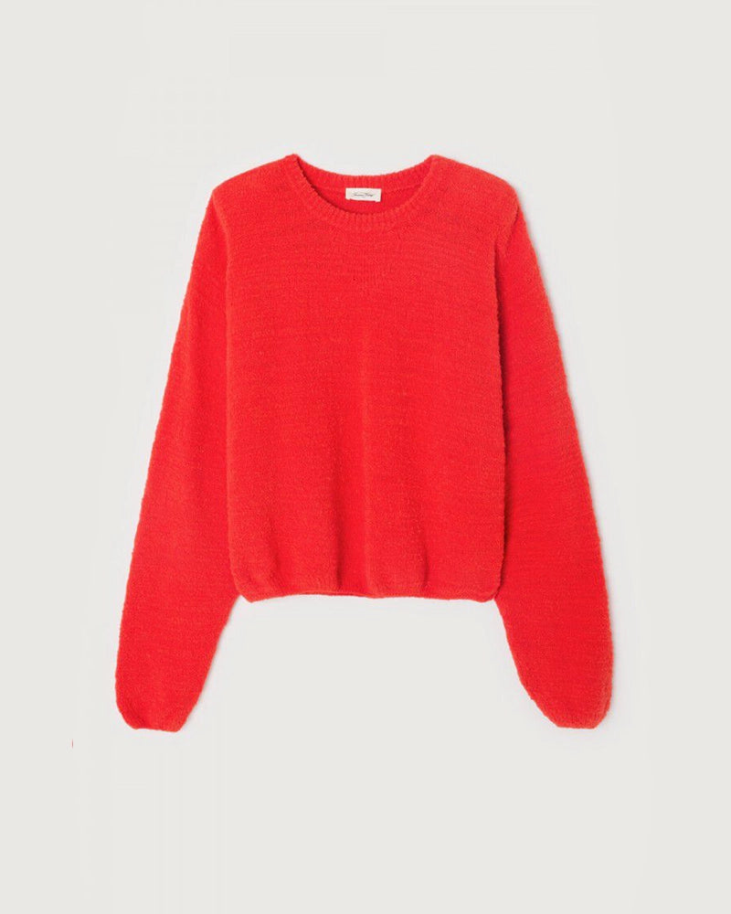 Luźny sweter LIGWAY American Vintage z okrągłym dekoltem i opadającymi ramionami. Wykończony ściągaczami.