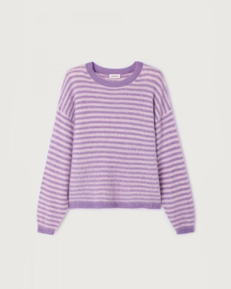 Lekki, miękki sweter w paski Nenybay marki American Vintage z długimi, reglanowymi rękawami wykończonymi ściągaczami i okrągłym dekoltem. Sweter ma luźny krój. Wykonany z dzianiny z alpaką. -Luźny krój -Dzianina z alpaką -Zamów sweter w swoim standardowym rozmiarze