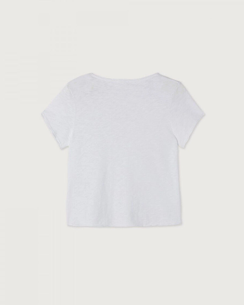 Luźny t-shirt o prostym kroju SONOMA American Vintage z krótkim rękawem dekoltem w serek. Wykonany z grubej, miękkiej bawełny. Surowo wykończony