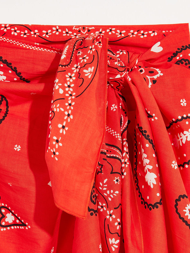 Duża czerwona bawełniana chusta pareo we wzór bandany Sanos Bellerose