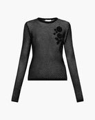 Dziergany, ażurowy longsleeve GANNI o przylegającym fasonie. Posiada okrągły dekolt i wąski rękawy. Z przodu dekorowany szydełkowymi kwiatami. Idealny do warstwowych stylizacji.&nbsp;
