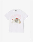 Luźny, bawełniany, biały t-shirt BASIC COTTON JERSEY Cute Animals GANNI z okrągłym dekoltem i krótkim, szerokim rękawem. Z przodu i tyłu posiada grafikę z uroczymi zwierzątkami oraz logo GANNI. Wykonany z miękkiej bawełny organicznej. Idealny z jeansami lub spódnicą.

-Luźny fason

-Miękka bawełna organiczna&nbsp;

-Zamów t-shirt w swoim standardowym rozmiarze. Jeśli chcesz, żeby był bardziej oversizowy - zamów go w większym rozmiarze.