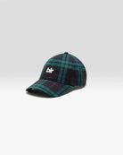 Klasyczna czapka bejsbolówka Delcro Plaid marki BELLEROSE w czarno-granatowo-zieloną kratę, z haftowanym logo marki i regulowanym paskiem na rzep.&nbsp;