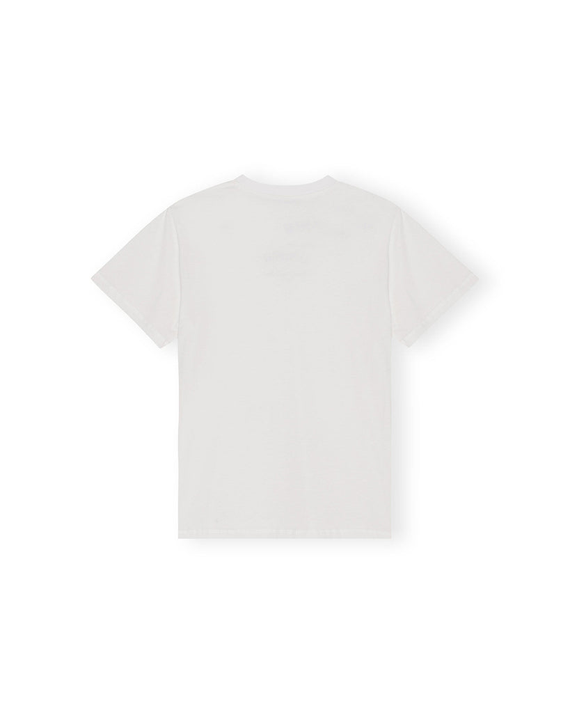 Luźny, bawełniany, biały t-shirt z niewielkim nadrukiem z logo marki GANNI 3561