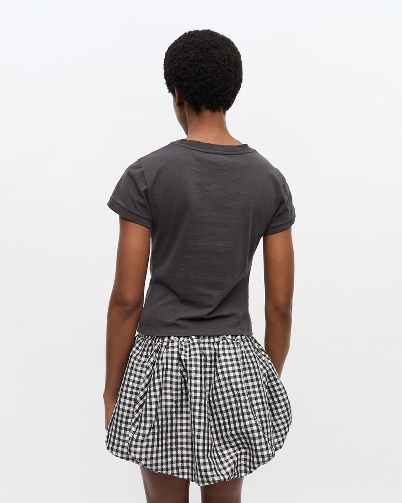 Ciemnoszary, bawełniany t-shirt&nbsp;4239 Jersey Poodle Baby GANNI z uroczym&nbsp;printem z psem i logo marki. 