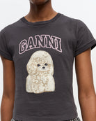Ciemnoszary, bawełniany t-shirt&nbsp;4239 Jersey Poodle Baby GANNI z uroczym&nbsp;printem z psem i logo marki. 