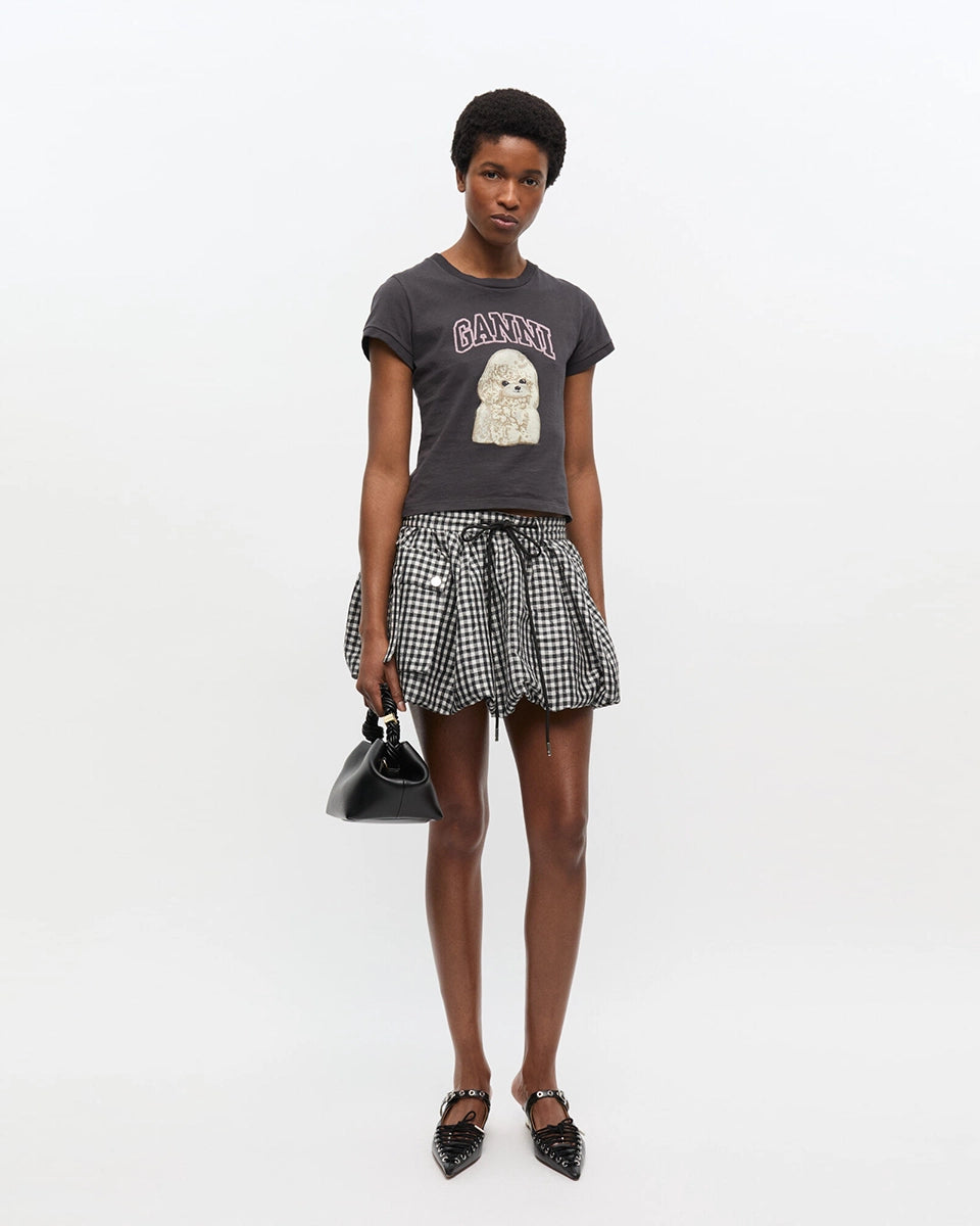 Ciemnoszary, bawełniany t-shirt&nbsp;4239 Jersey Poodle Baby GANNI z uroczym&nbsp;printem z psem i logo marki. 