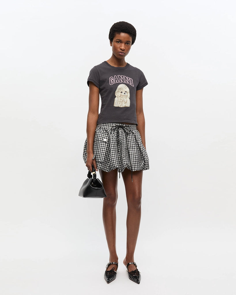 Ciemnoszary, bawełniany t-shirt&nbsp;4239 Jersey Poodle Baby GANNI z uroczym&nbsp;printem z psem i logo marki. 