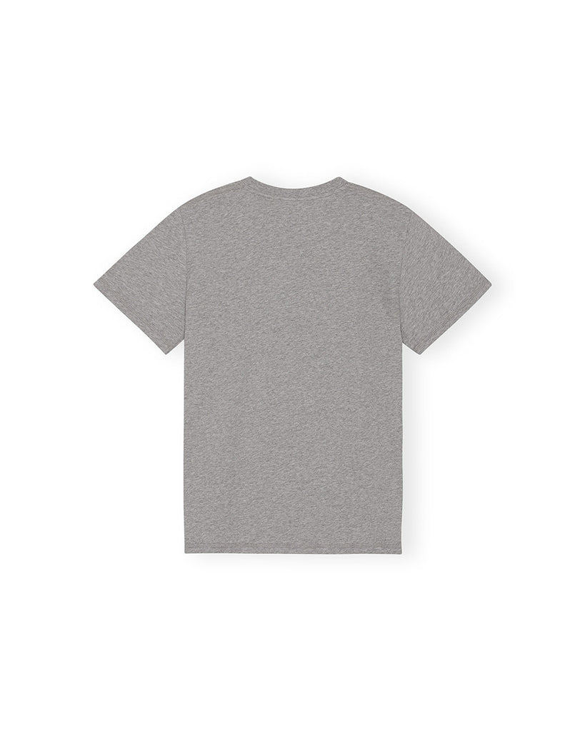 Luźny, szary, bawełniany t-shirt z niewielkim nadrukiem z logo marki GANNI 3677