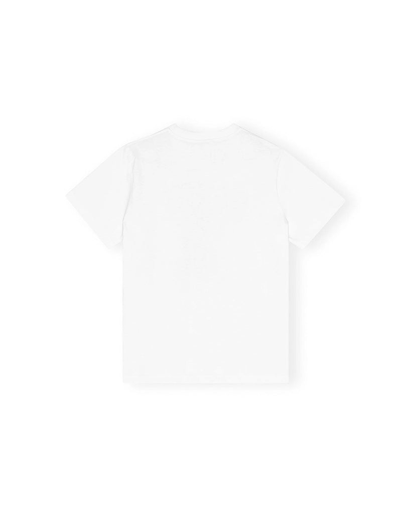 Luźny, biały t-shirt 4124 BASIC JERSEY LEOPARD RELAXED GANNI z krótkim rękawem i okrągłym dekoltem
