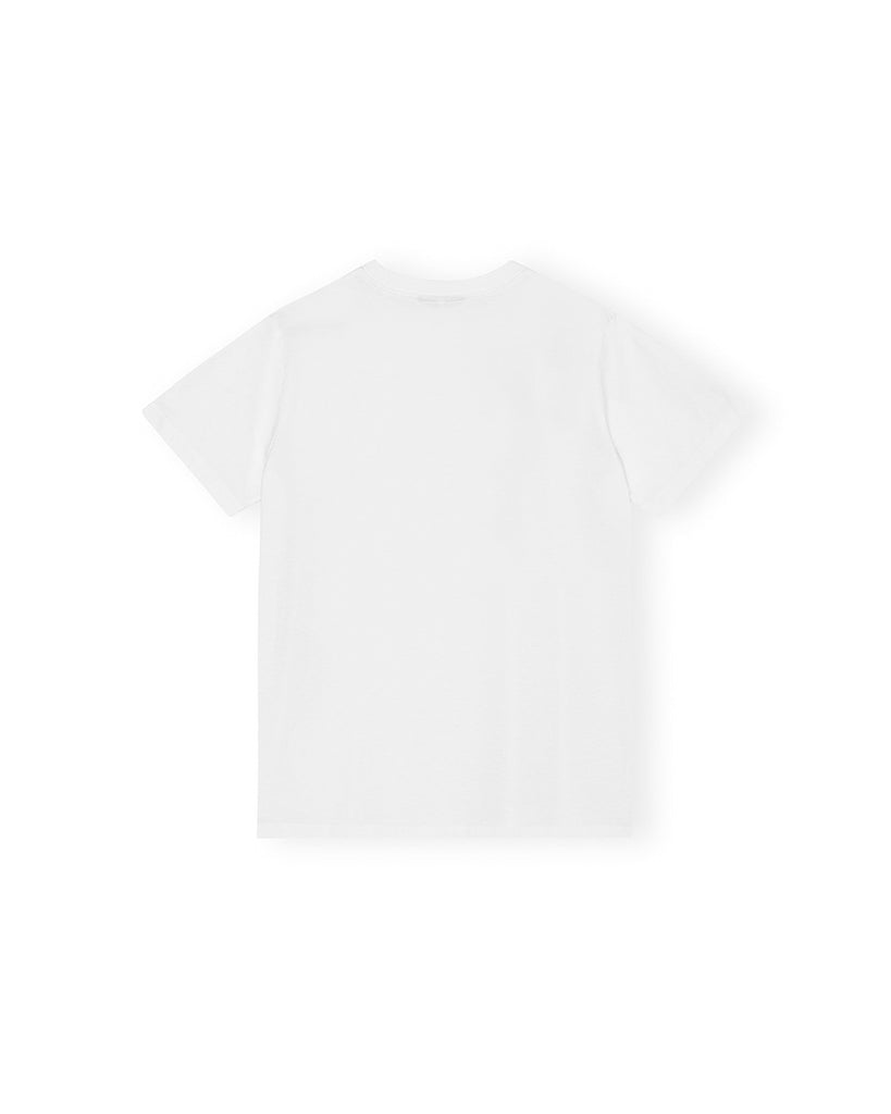 Luźny, bawełniany, biały t-shirt 3917 LOVE CATS GANNI z dużym nadrukiem z logo marki i motywem kotów