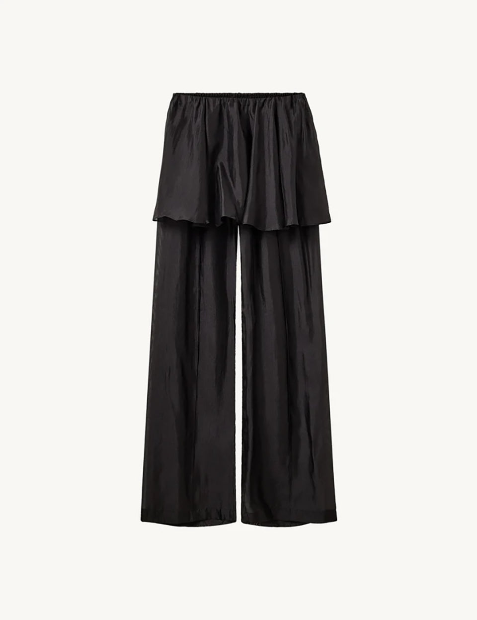 Luźne, proste spodnie Gilian Peplum Black marki The Garment z szerokimi nogawkami i elastyczną gumką. Najbardziej charakterystycznym elementem jest doszyta w pasie baskinka. Materiał jest półtransparentny, co nadaje spodniom eterycznego, nowoczesnego charakteru. Wykonane z tkaniny z wiskozą.

-Baskinka doszyta w pasie

-Luźny, prosty krój

-Zamów spodnie w swoim standardowym rozmiarze