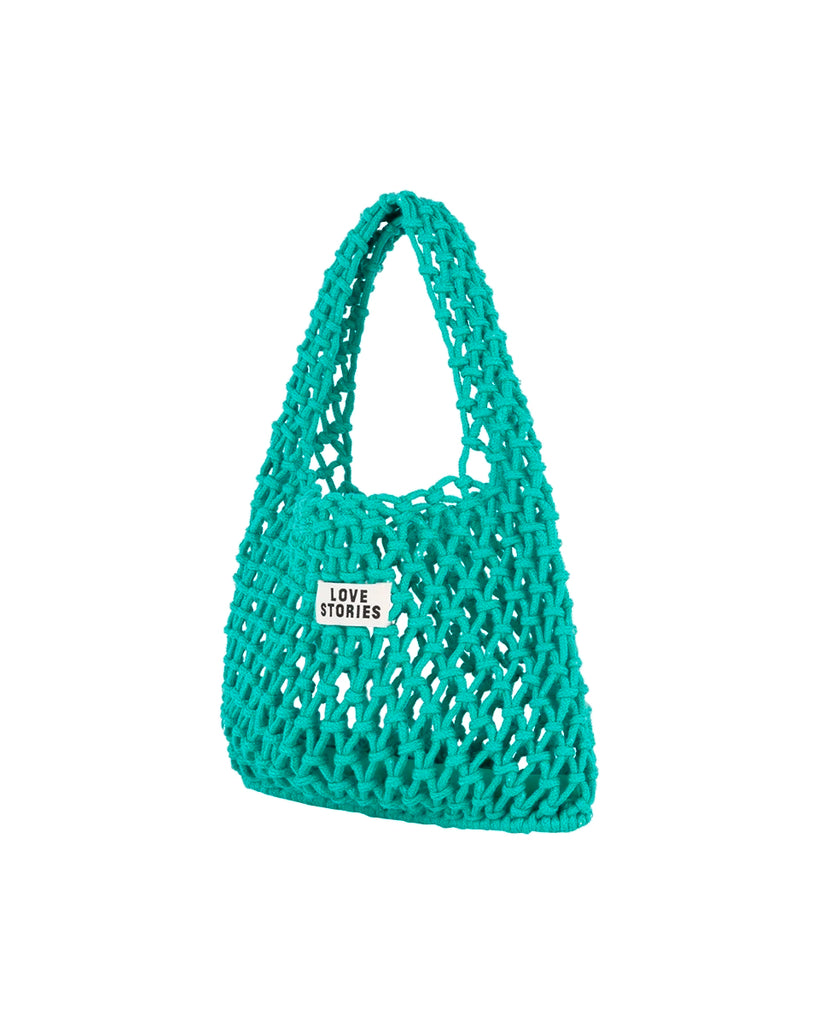 Mała dziergana torebka z bawełnianego sznurka Crochet bag Love Stories