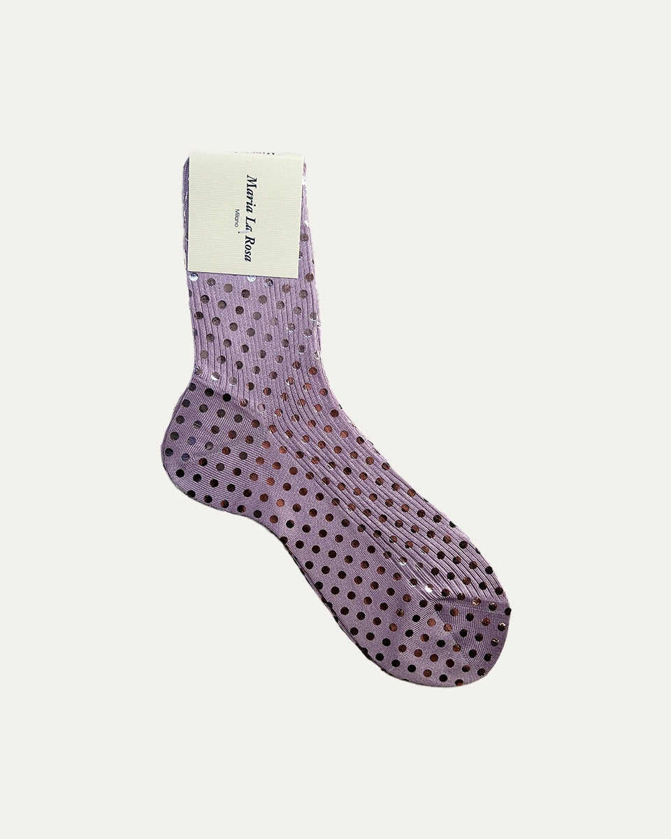 Fioletowe skarpetki z jedwabiem Novelty Polka Dots Lilac Maria La Rosa