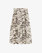 Długa, maxi spódnica Printed Long Skirt GANNI Egret wyróżnia się wyrazistym, zwierzęcym motywem tygrysich pasów. Ma trapezowy, lekko rozszerzany ku dołowi krój o swobodnej linii oraz obniżoną talię. Z tyłu posiada elastyczne marszczenie. Spódnica sięga do polowy łydki i świetnie prezentuje się w stylizacjach z prostymi t-shirtami oraz płaskimi butami. Wykonana z bawełny i elastanu.&nbsp;

-Zwierzęcy, wyrazisty print

-Długość maxi

-Bawełniana tkanina z elastanem