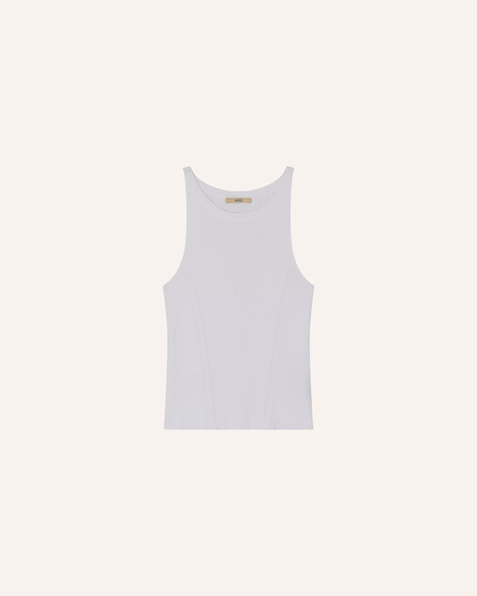 Dzianinowy tanktop Loro Sessun o przylegającym fasonie. Posiada okrągły dekolt i szerokie ramiączka. Wykonany z miękkiej i oddychającej, bawełnianej dzianiny z prążkowaną fakturą.