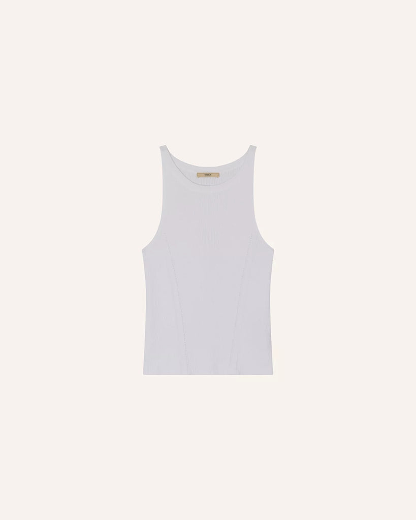 Dzianinowy tanktop Loro Sessun o przylegającym fasonie. Posiada okrągły dekolt i szerokie ramiączka. Wykonany z miękkiej i oddychającej, bawełnianej dzianiny z prążkowaną fakturą.
