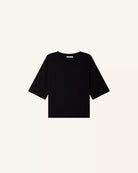 Luźny, czarny t-shirt Serge Sessun z okrągłym dekoltem i krótkim rękawem o długości do łokcia.