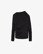 Czarny, taliowany top 4393 Shiny Jersey Black marki GANNI z asymetrycznym dekoltem i marszczeniami przy rękawach oraz na całej długości. Zestaw go z elegancką spódnicą lub jeansami, aby uzyskać bardziej codzienny look.
